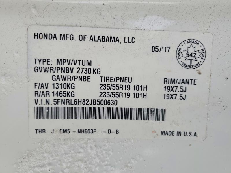 Продаж на аукціоні авто 2018 Honda Odyssey, vin: 5FNRL6H82JB500630, номер лоту: 75018805