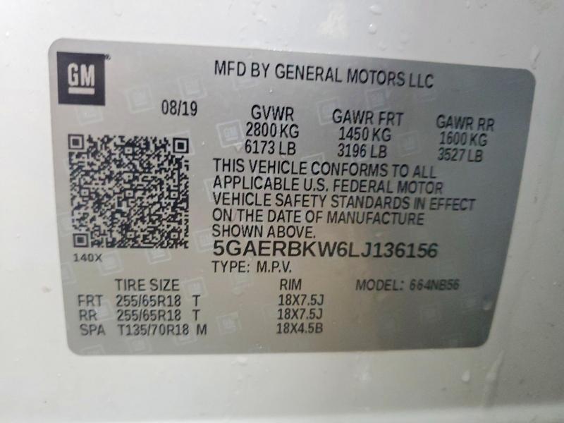 74097275 :رقم المزاد ، 5GAERBKW6LJ136156 vin ، 2020 Buick Enclave مزاد بيع