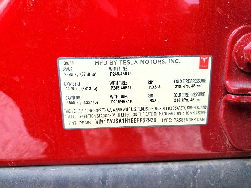 2014 Tesla Model S მანქანა იყიდება აუქციონზე, vin: 5YJSA1H16EFP52920, აუქციონის ნომერი: 99690405