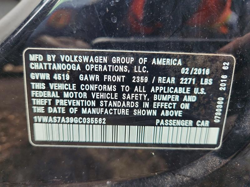 Продажа на аукционе авто 2016 Volkswagen Passat S, vin: 1VWAS7A39GC035562, номер лота: 73280535