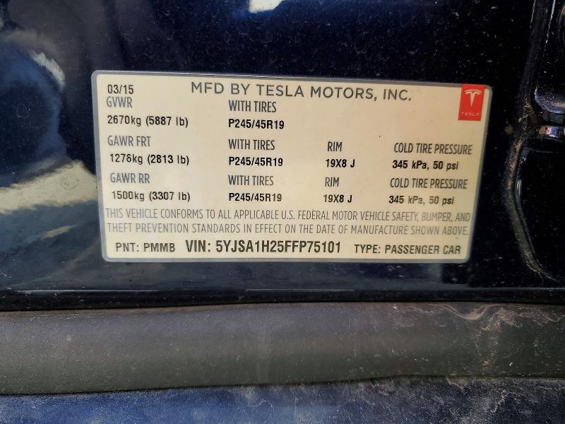 Aukcja sprzedaży 2015 Tesla Model S 85, vin: 5YJSA1H25FFP75101, numer aukcji: 74378325
