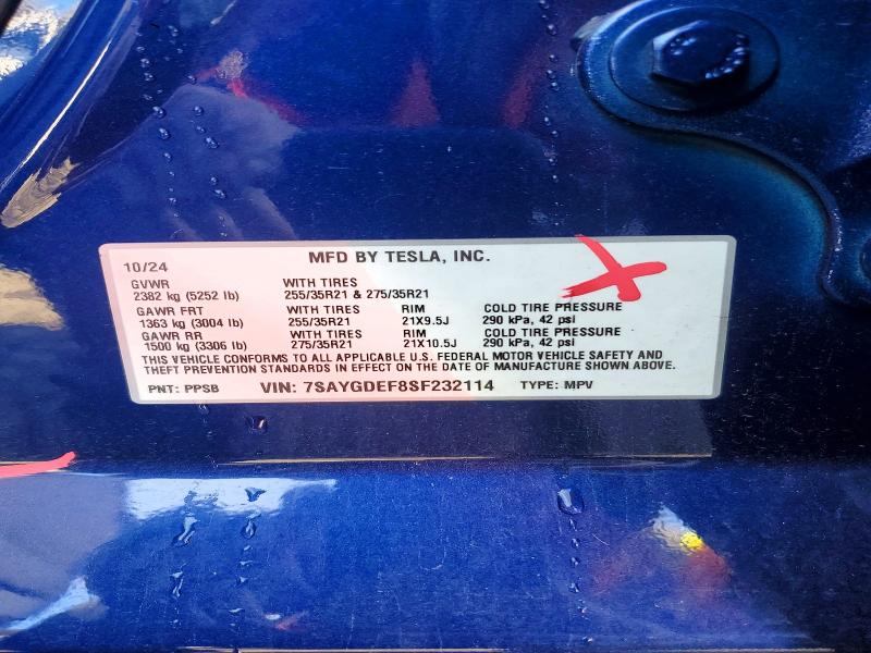 73419195 :رقم المزاد ، 7SAYGDEF8SF232114 vin ، 2025 Tesla Model Y مزاد بيع