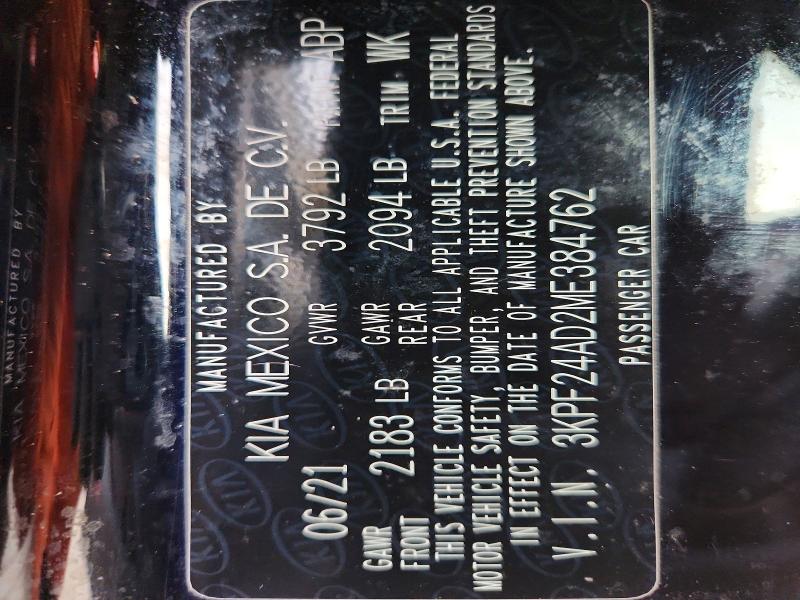 74045145 :رقم المزاد ، 3KPF24AD2ME384762 vin ، 2021 Kia Forte مزاد بيع