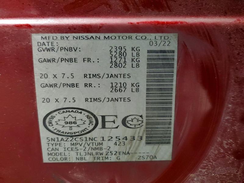 Продажа на аукционе авто 2022 Nissan Murano, vin: 5N1AZ2CS1NC125433, номер лота: 98773885