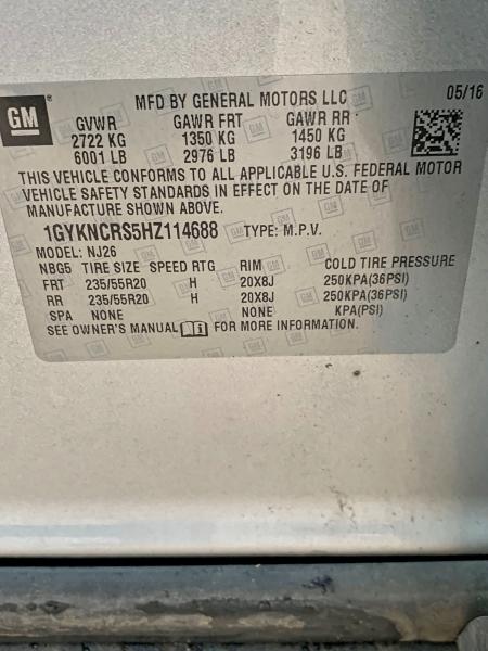 73418115 :رقم المزاد ، 1GYKNCRS5HZ114688 vin ، 2017 Cadillac Xt5 Premiu مزاد بيع
