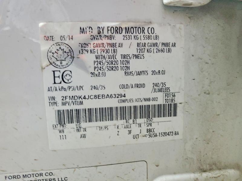 2014 Ford Edge მანქანა იყიდება აუქციონზე, vin: 2FMDK4JC8EBA63294, აუქციონის ნომერი: 98470815