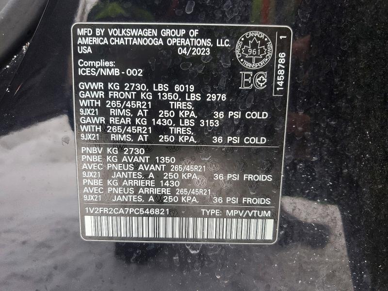 Aukcja sprzedaży 2023 Volkswagen Atlas, vin: 1V2FR2CA7PC546821, numer aukcji: 73173055