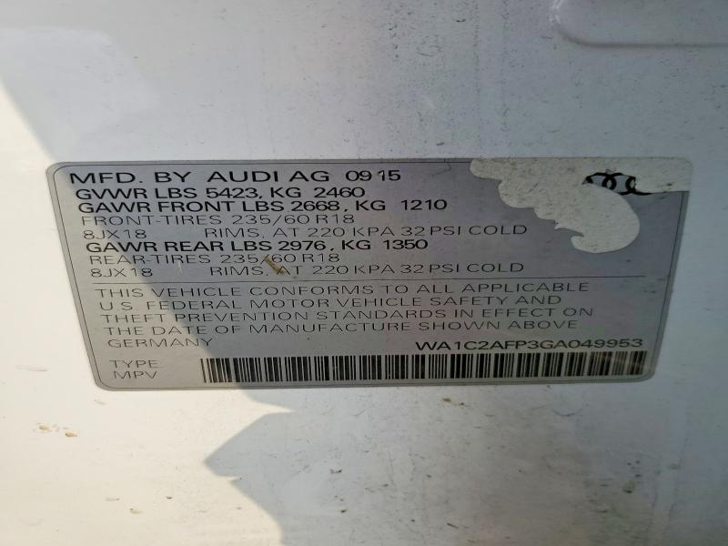 72209835 :رقم المزاد ، WA1C2AFP3GA049953 vin ، 2016 Audi Q5 مزاد بيع
