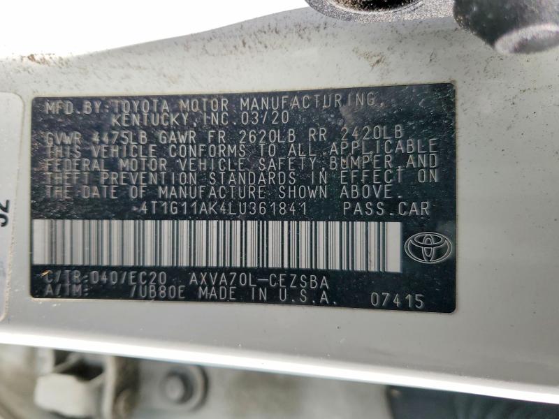 Aukcja sprzedaży 2020 Toyota Camry, vin: 4T1G11AK4LU361841, numer aukcji: 98972445