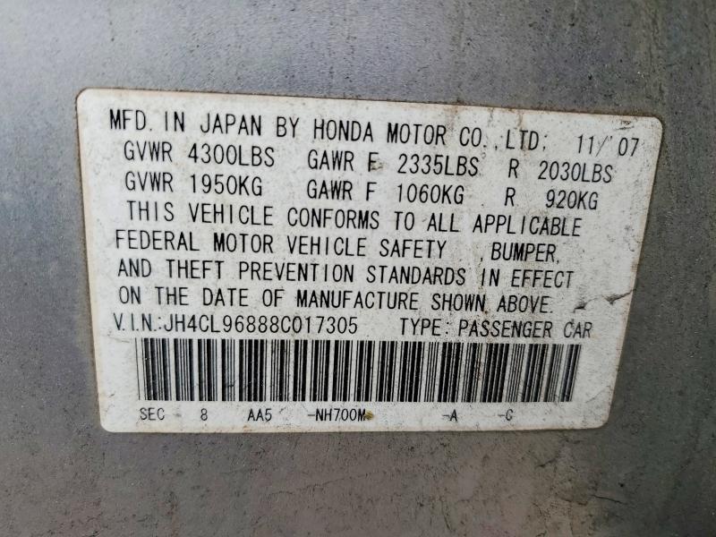 Aukcja sprzedaży 2008 Acura Tsx, vin: JH4CL96888C017305, numer aukcji: 98809335