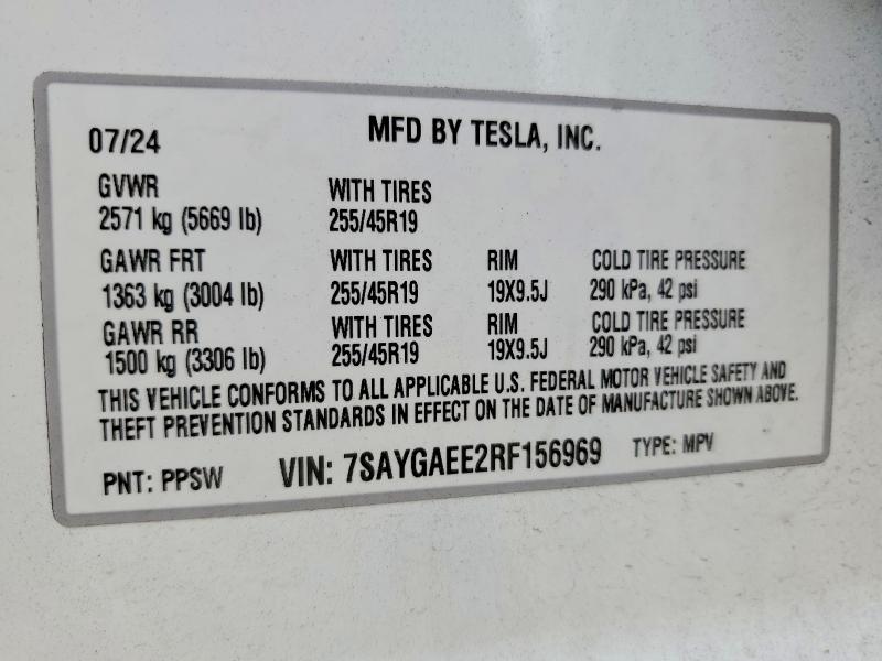 Aukcja sprzedaży 2024 Tesla Model Y, vin: 7SAYGAEE2RF156969, numer aukcji: 99652605