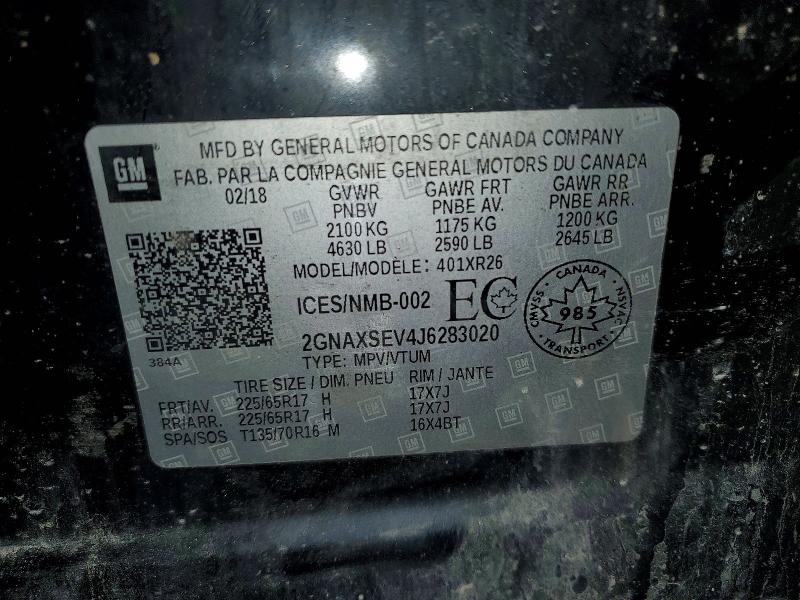 Aukcja sprzedaży 2018 Chevrolet Equinox, vin: 2GNAXSEV4J6283020, numer aukcji: 72134285