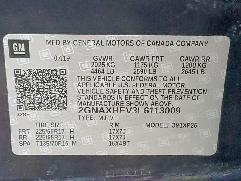 Продажа на аукционе авто 2020 Chevrolet Equinox, vin: 2GNAXHEV3L6113009, номер лота: 98473885