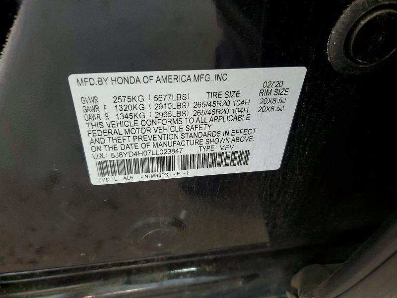 74430145 :رقم المزاد ، 5J8YD4H07LL023847 vin ، 2020 Acura Mdx مزاد بيع