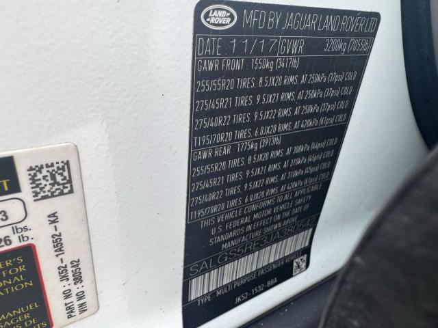 72262195 :رقم المزاد ، SALGS5RE3JA380542 vin ، 2018 Land Rover Range Rove مزاد بيع