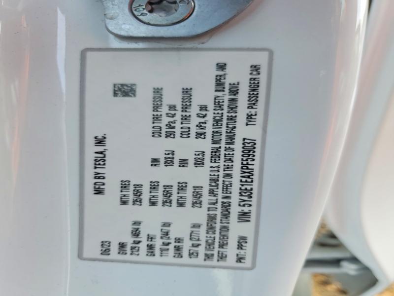 75425405 :رقم المزاد ، 5YJ3E1EAXPF599037 vin ، 2023 Tesla Model 3 مزاد بيع