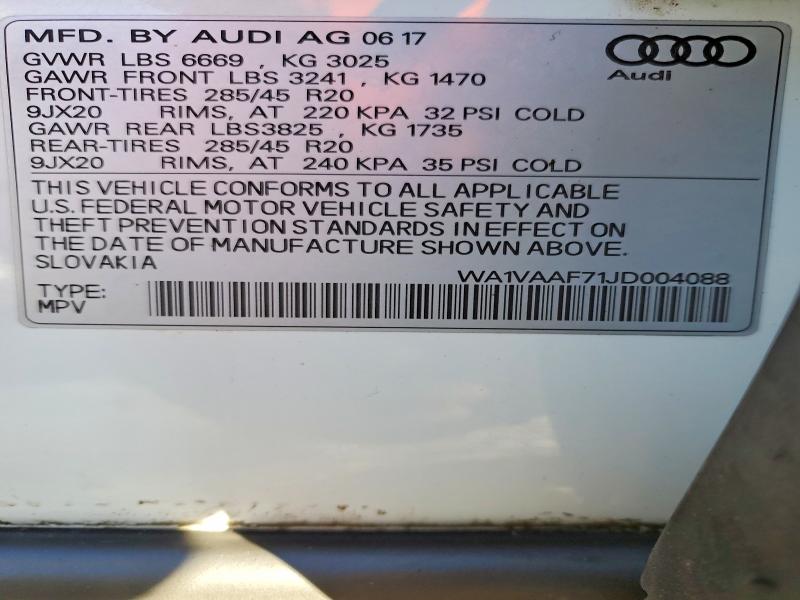 Продажа на аукционе авто 2018 Audi Q7, vin: WA1VAAF71JD004088, номер лота: 74628705
