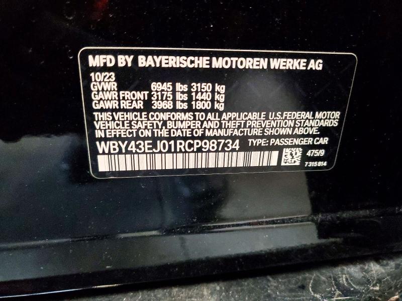 Aukcja sprzedaży 2024 Bmw I7, vin: WBY43EJ01RCP98734, numer aukcji: 98083645