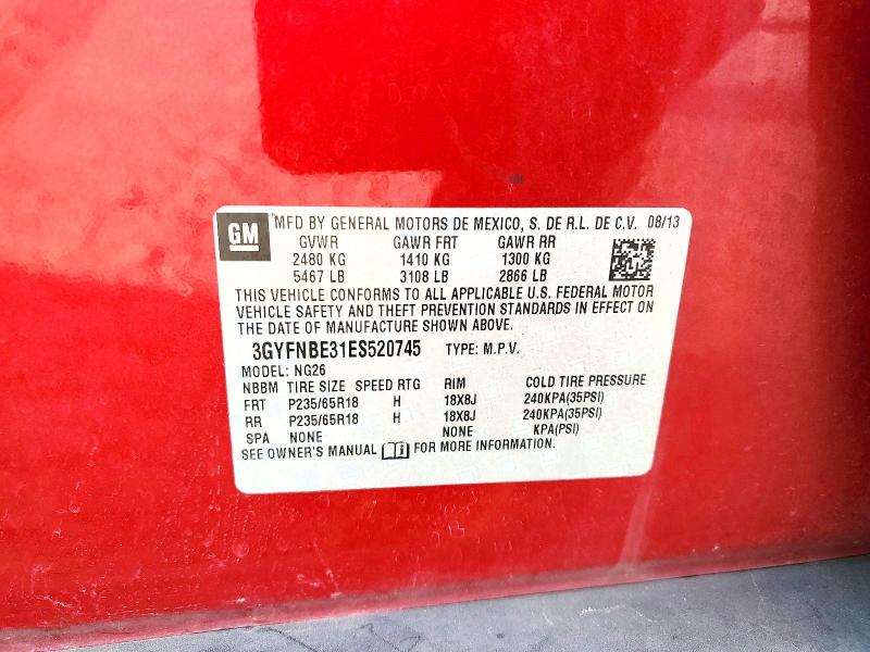 74896595 :رقم المزاد ، 3GYFNBE31ES520745 vin ، 2014 Cadillac Srx مزاد بيع