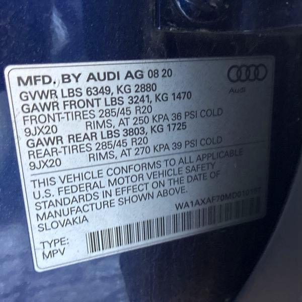 Aukcja sprzedaży 2021 Audi Q7 Premium, vin: WA1AXAF70MD010157, numer aukcji: 75165045