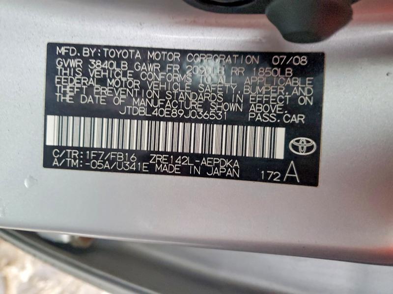 2009 Toyota Corolla Ba მანქანა იყიდება აუქციონზე, vin: JTDBL40E89J036531, აუქციონის ნომერი: 72379965