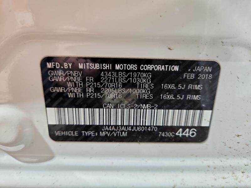 74298825 :رقم المزاد ، JA4AJ3AU4JU601470 vin ، 2018 Mitsubishi Rvr مزاد بيع