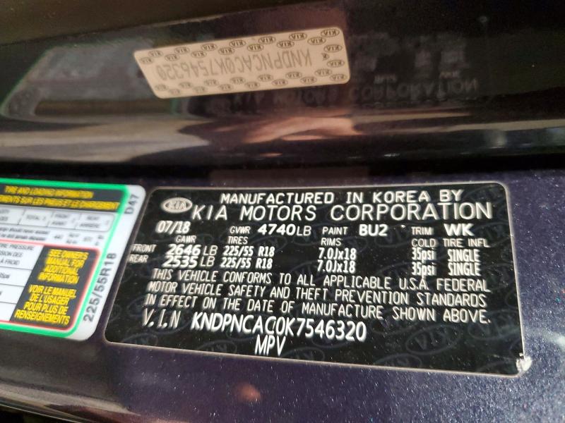 74025815 :رقم المزاد ، KNDPNCAC0K7546320 vin ، 2019 Kia Sportage مزاد بيع