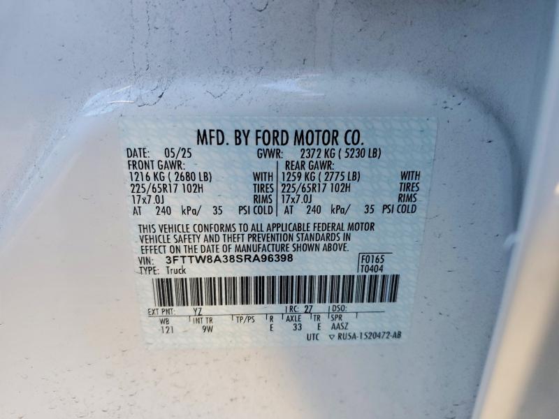 2025 Ford Maverick მანქანა იყიდება აუქციონზე, vin: 3FTTW8A38SRA96398, აუქციონის ნომერი: 97971785
