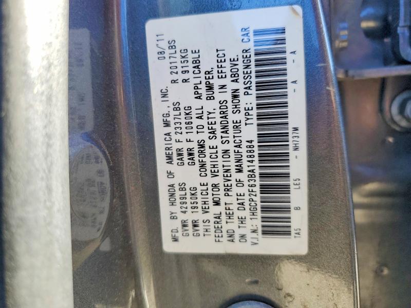 99065585 :رقم المزاد ، 1HGCP2F63BA148884 vin ، 2011 Honda Accord مزاد بيع