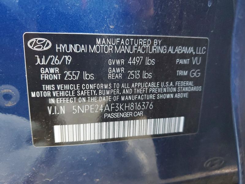 Продажа на аукционе авто 2019 Hyundai Sonata, vin: 5NPE24AF3KH816376, номер лота: 73480415