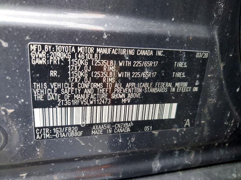 99922915 :رقم المزاد ، 2T3G1RFV5LW112473 vin ، 2020 Toyota Rav4 مزاد بيع