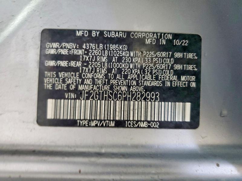 Aukcja sprzedaży 2023 Subaru Crosstrek, vin: JF2GTHSC6PH282993, numer aukcji: 99644755