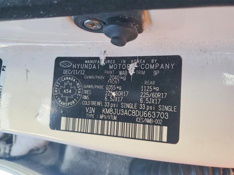 74826515 :رقم المزاد ، KM8JU3AC8DU663703 vin ، 2013 Hyundai Tucson Gls مزاد بيع
