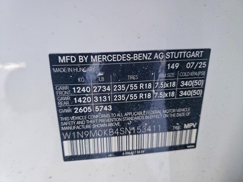 Продажа на аукционе авто 2025 Mercedes-benz Eqb, vin: W1N9M0KB4SN153411, номер лота: 73156455