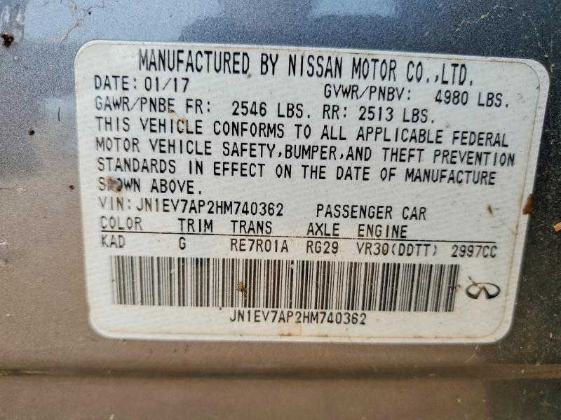 Продаж на аукціоні авто 2017 Infiniti Q50 Premiu, vin: JN1EV7AP2HM740362, номер лоту: 74394825