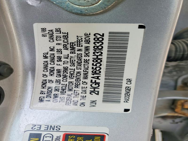 Aukcja sprzedaży 2008 Honda Civic, vin: 2HGFA16558H318382, numer aukcji: 73708465