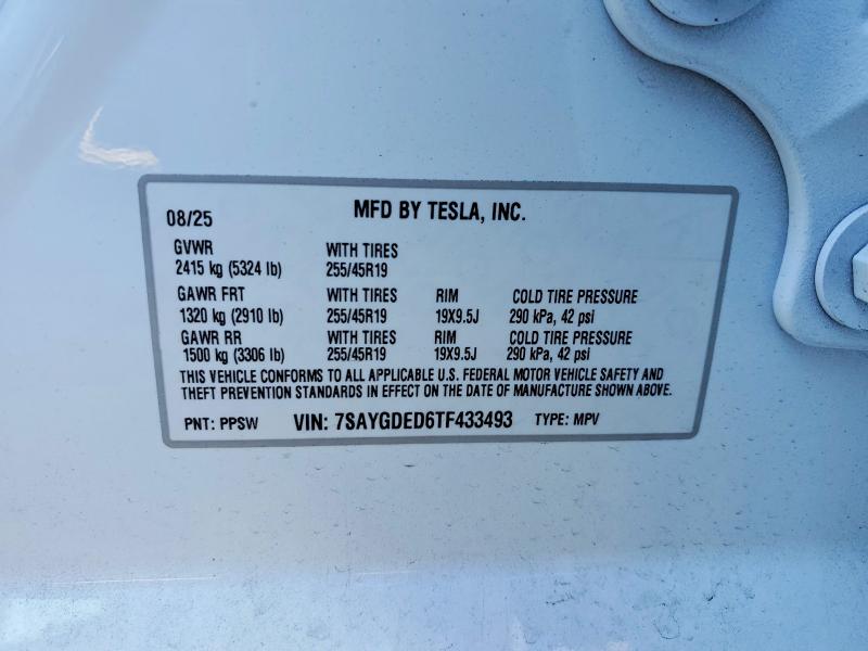 98376035 :رقم المزاد ، 7SAYGDED6TF433493 vin ، 2026 Tesla Model Y مزاد بيع