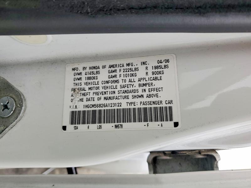 2006 Honda Accord მანქანა იყიდება აუქციონზე, vin: 1HGCM56826A123122, აუქციონის ნომერი: 74291085