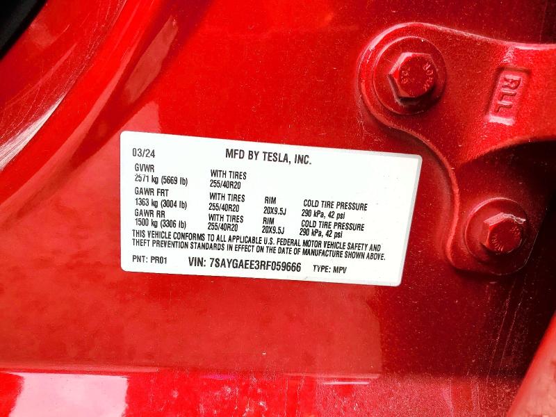 Aukcja sprzedaży 2024 Tesla Model Y, vin: 7SAYGAEE3RF059666, numer aukcji: 96565555
