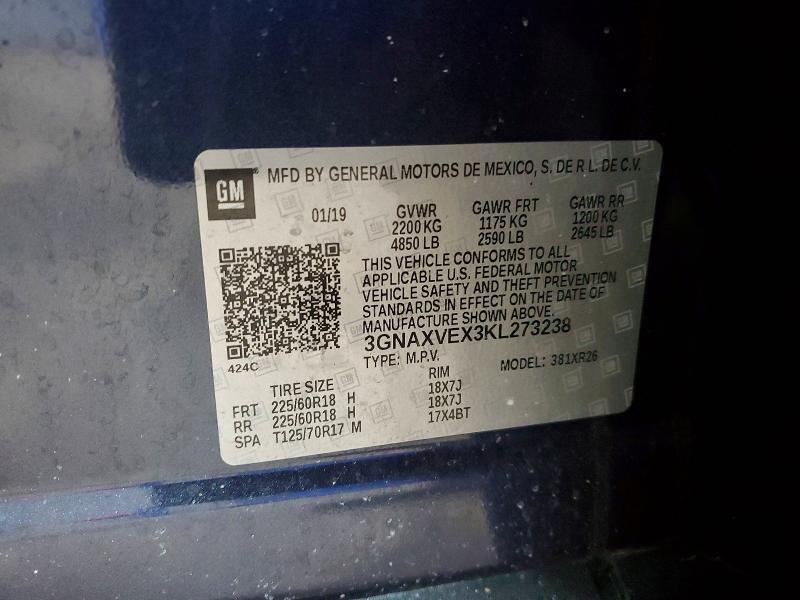 Aukcja sprzedaży 2019 Chevrolet Equinox, vin: 3GNAXVEX3KL273238, numer aukcji: 73379825
