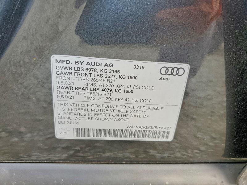 Продажа на аукционе авто 2019 Audi E-tron, vin: WA1VAAGE3KB008427, номер лота: 74249325