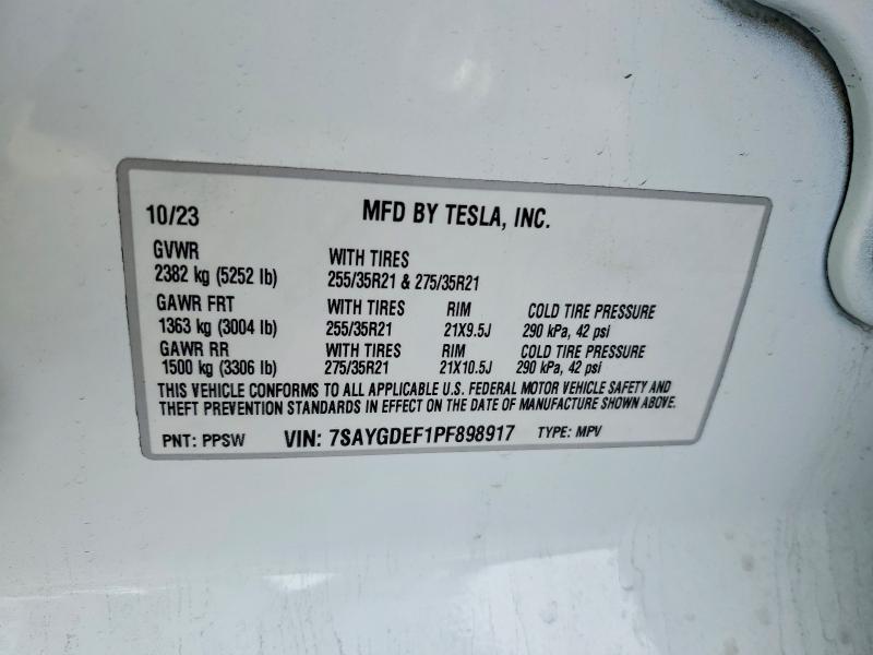 Aukcja sprzedaży 2023 Tesla Model Y, vin: 7SAYGDEF1PF898917, numer aukcji: 98898105
