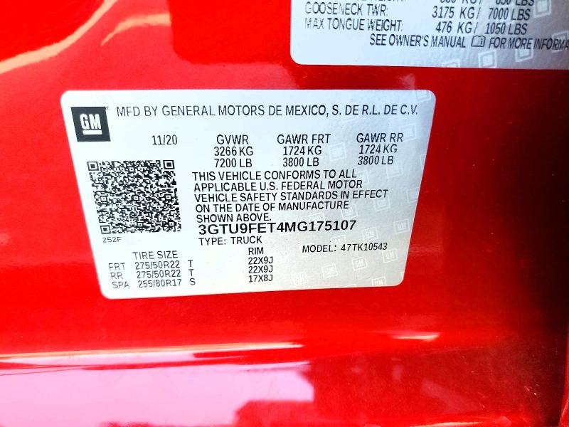 Продаж на аукціоні авто 2021 Gmc Sierra, vin: 3GTU9FET4MG175107, номер лоту: 98877625