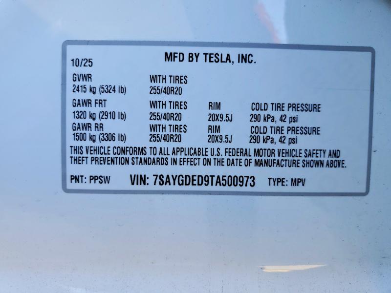 73898365 :رقم المزاد ، 7SAYGDED9TA500973 vin ، 2026 Tesla Model Y مزاد بيع