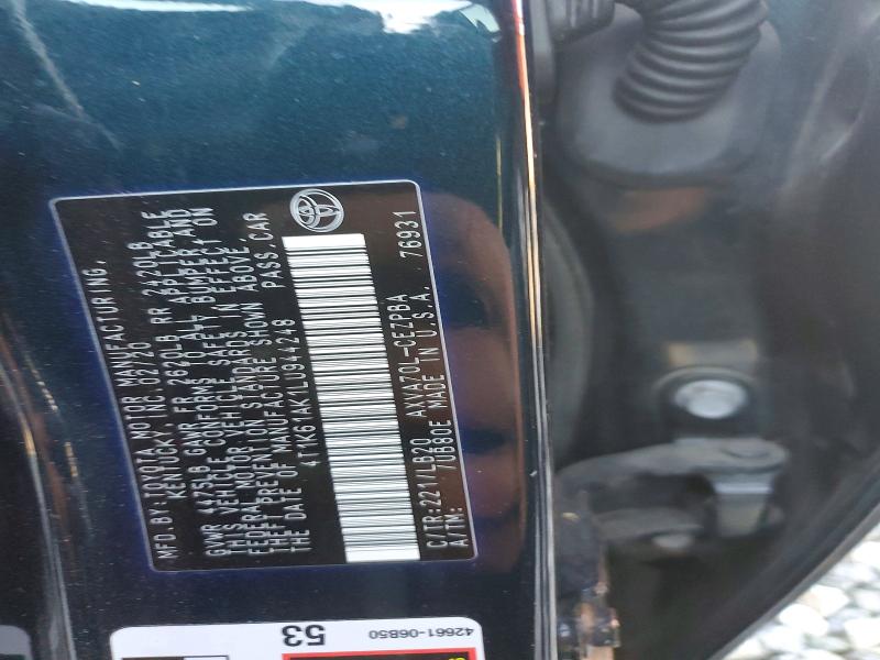2020 Toyota Camry Xse მანქანა იყიდება აუქციონზე, vin: 4T1K61AK1LU944248, აუქციონის ნომერი: 73157855