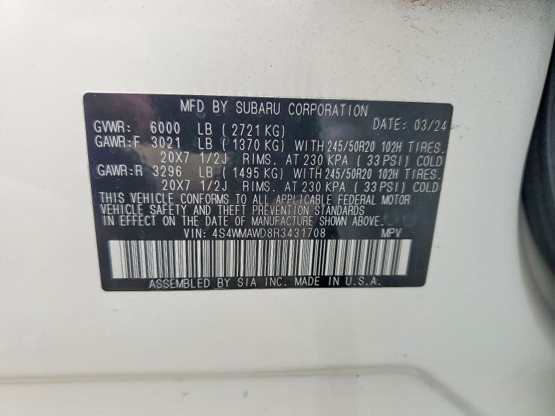 Aukcja sprzedaży 2024 Subaru Ascent, vin: 4S4WMAWD8R3431708, numer aukcji: 75023585