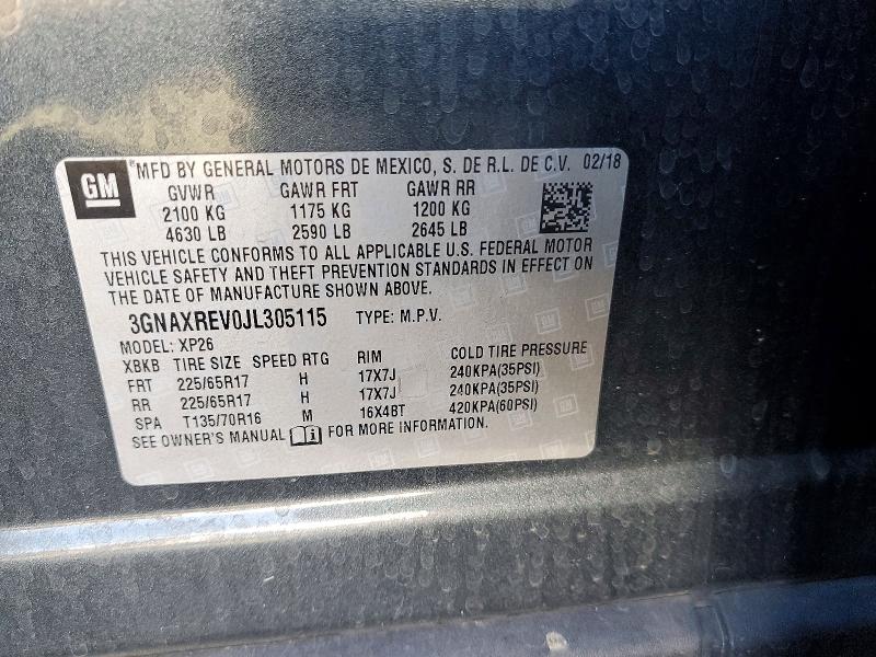 Продаж на аукціоні авто 2018 Chevrolet Equinox, vin: 3GNAXREV0JL305115, номер лоту: 99870855