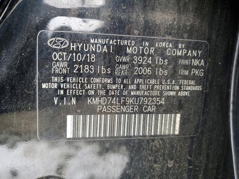 Продаж на аукціоні авто 2019 Hyundai Elantra, vin: KMHD74LF9KU792354, номер лоту: 73967365