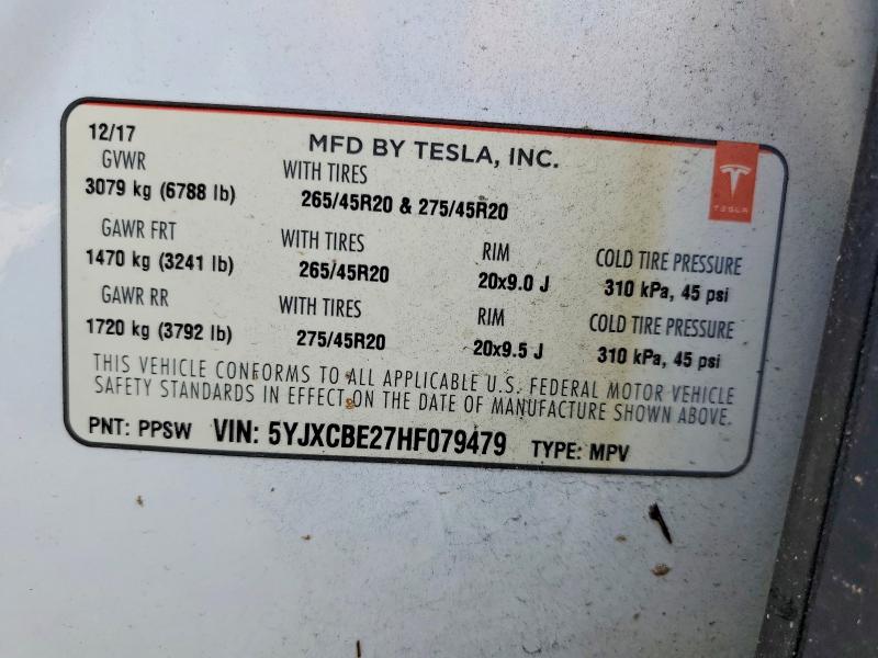 Продажа на аукционе авто 2017 Tesla Model X, vin: 5YJXCBE27HF079479, номер лота: 73977725