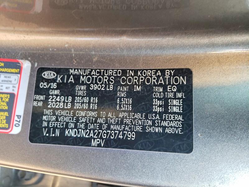 73795055 :رقم المزاد ، KNDJN2A27G7374799 vin ، 2016 Kia Soul مزاد بيع
